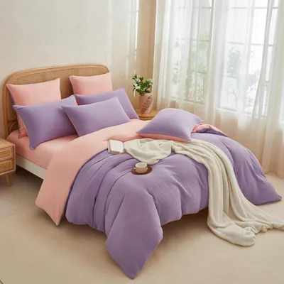 Obrázok produktu pre Sada posteľnej bielizne 200x220 cm, fialová a ružová, 100% bavlna, mušelín, 3-dielna, so zipsom