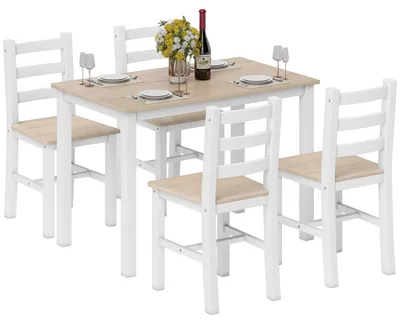 Produktbild von HOMCOM Esstisch mit 4 Stühlen Essgruppe mit Rechteckig Holztisch für Küche Natur