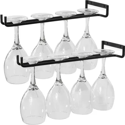 Produktbild von Weinglashalter, 2er-Set, inklusive Schrauben, hängender, robuster Metall-Weinglashalter für 4 Gläser, geeignet für Küche, Bar und Restaurant, Schwarz