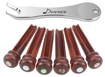 Immagine prodotto di Set di ponticini per chitarra, ponticini in cocobolo per chitarra acustica, con inserti in madreperla, inclusi estrattori per ponticini, ricambi per chitarra acustica, kit di 6 pezzi – colore marrone cocobolo