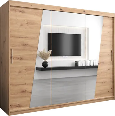 Produktbild von Kleiderschrank, Schiebetürenschrank Schlafzimmer, Schrank mit Spiegel RHOMB 250 cm