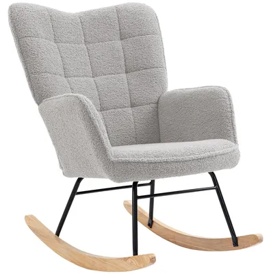 Image de Fauteuil relax, fauteuil à bascule, dossier haut, fauteuil berçant, imitation fourrure de mouton, ergonomique, gris clair | Inclinaison de 40° | Capacité maximale : 120 kg | Dimensions : 71 x 98 x 101 cm