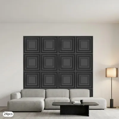 Produktbild von 24 Stück PVC-Deckenplatten, Decken- und Wanddekorationen Schwarz