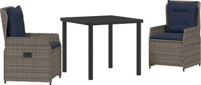 Obrázek produktu pro Zahradní jídelní souprava s polštářem 3 pcs Šedá Poly ratan