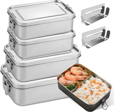 Produktbild von Edelstahl Bento-Box 4 Stück, auslaufsicherer Brotzeitkasten, für Arbeit