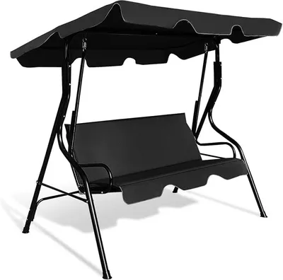 Produktbild von Hollywoodschaukel, 3-Sitzer Gartenschaukel mit Sonnendach, Schaukel aus Stahl (Schwarz)