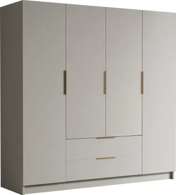 Produktbild von MIRJAN24 Kleiderschrank Sofia I 200, Schlafzimmer, Drehtürenschrank, mit Kleiderstange, Modern, Garderobenschrank, Metallgriffe (Farbe: Cashmere + Gold)
