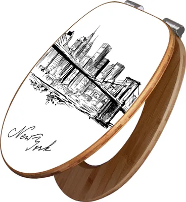 Zdjęcie produktu dla banjado Design deska sedesowa bamboo soft close - New York sketch - pokrywa toalety z funkcją soft close drewno/wysokiej jakości bambusowa pokrywa toalety/deska sedesowa do wszystkich popularnych toalet [TDB2 11722]