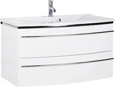 Produktbild von Marlin Badmöbel-Set 3040 BxHxT 92,4 x 90 x 48 cm Frontfarbe weiß mit Waschtisch Mineralmarmor Griff chrom CPWG 3040MMW9