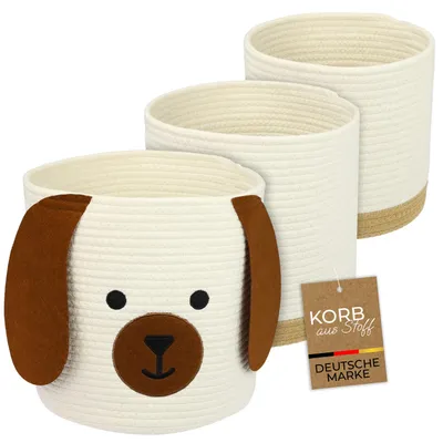 Produktbild von HMF Aufbewahrungskorb mit Griffen, 3er Set für Kinderzimmer aus Baumwolle Hund, KI-generiertes Bild