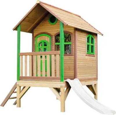 Image de Axi Tom Maison Enfant Avec Toboggan Blanc | Aire De Jeux Pour L'Extérieur En Marron & Vert | Maisonnette / Cabane De Jeu En Bois