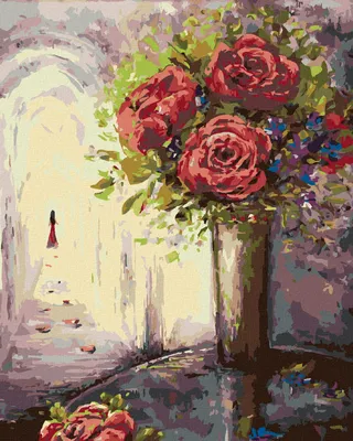 Produktbild von Zuty - Malen nach Zahlen - ROSEN IN EINER VASE UNDFRAU IN DER FERNE, 40x50 cm, mit Keilrahmen (bereits gespannt)