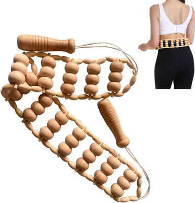 Produktbild von Massageroller Rücken mit Griff, Holz Massagegerät, Ergonomische Faszienrolle, Anti-Cellulite, für