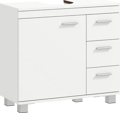 Image de Meuble sous lavabo, meuble de salle de bain avec 3 tiroirs et porte š€ fermeture amortie, 70 x 30 x 64 cm, blanc