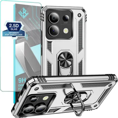 Produktbild von Armor Outdoor Handyhülle für Xiaomi Redmi Note 13 Pro 5G Handy Panzer Case Schutzhülle mit 9H Displayglas Displayschutz Farbe: Silber