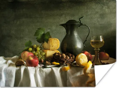 Produktbild von MuchoWow® Poster Rustikal - Käse - Teekanne - Obst - Stilleben 80x60 cm - Kunst für zu Hause