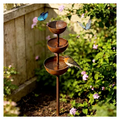 Produktbild von Vintage Gartendekoration, Regenfänger Gartenstecker aus Rost, Insektentränke für den Garten, Metall Gartendekoration für den Außenbereich