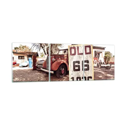 Produktbild von Bilder auf glas - Straße alt 66 USA - 120x40cm - Glasbilder - Wandbilder - Kunstdruck - zum Aufhängen bereit - Wanddekoration aus Glas - Glas Bilder - Wandbild auf Glas - 3 Teile - GCA120x40-3562
