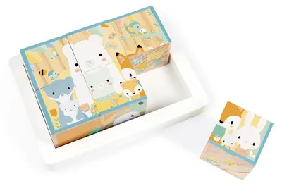 Image de JANOD Cubes en bois animaux avec jeunes animaux, 6 cubes