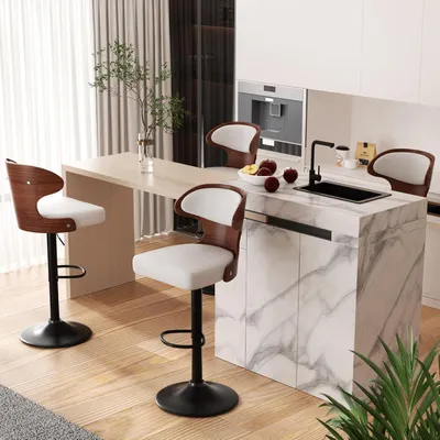 Productafbeelding van Barkruk, draaibaar, set van 4, wit, notenhout