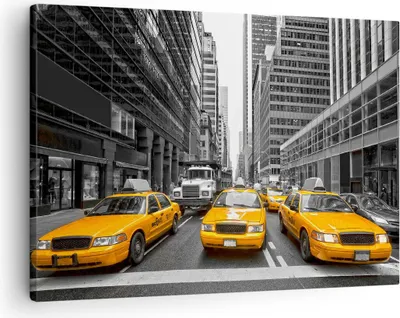 Produktbild von Bild auf Leinwand - Leinwandbild - Taxi Stadt Straße Transport - 70x50cm - Wand Bild - Wanddeko - Leinwanddruck - Bilder - Kunstdruck - Wanddekoration - Leinwand bilder - Wandkunst - AA70x50-2695
