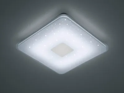 A square LED ceiling light with a starry effect, mounted on a ceiling.