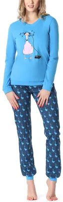 Produktbild von Merry Style Damen Schlafanzug Damen Schlafanzug Zweiteiler lang Pyjama Langarm Lange Hose mit Muster MS10-167 (Blau Gans, S)