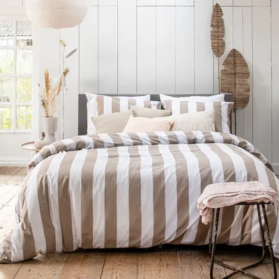 Produktbild von Cinderella Bettwäsche Jacky Soft Natural Blockstreifen-Muster 100% Baumwolle , GRÖßENAUSWAHL:135x200 cm + 80x80 cm