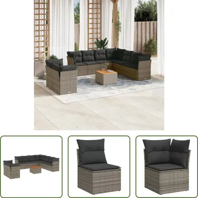 Produktbild von The Living Store 10-tlg. Garten-Sofagarnitur mit Kissen Grau Poly Rattan