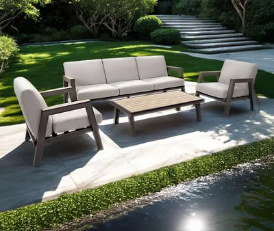 Produktbild von Lesli Living Lounge-Set "Manu" Anthrazit/Beige/Holzoptik