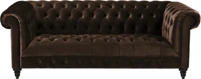Produktbild von Braune Samt Couch Luxus Polster Chesterfield Möbel Sofa mit Knöpfen Dreisitzer
