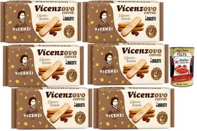 Produktbild von 6x Vicenzovo Savoiardi al Caffè Bialetti Löffelbiskuits mit Kaffeegeschmack 200g + Italian Gourmet Polpa 400g