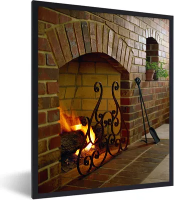 Produktbild von MuchoWow® Gerahmtes Poster Feuer im Kamin 30x40 cm - Poster mit Schwarzem Bilderrahmen Wandposter Rahmen Foto Bilder - Wanddeko - Kunstdrucke