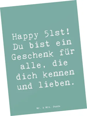 Produktbild von Mr. & Mrs. Panda Postkarte Spruch 51. Geburtstag Geschenk - Meeresbrise - Feier, Happy Birthday, Alter, Geburtstagsgeschenk, Fotokarte, persönlicher Geburtstagsgruß