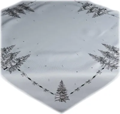 Produktbild von Tischwäsche Tischläufer Stickerei Tannenbäume Winter Weihnachten Deko 85 x 85 cm - weiß