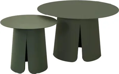 Two green side tables of different sizes are shown against a white background.