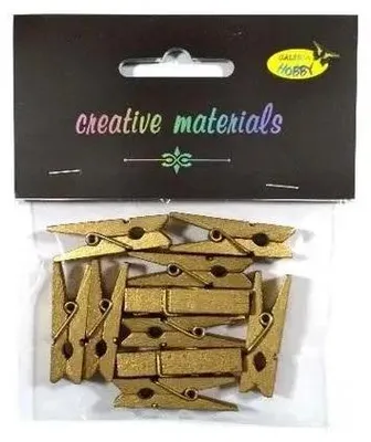 Immagine prodotto di Mollette in legno dorate da 35 mm, confezione da 10 pezzi - Galeria Hobby