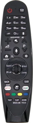 A black remote control is shown against a white background.