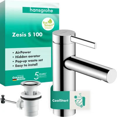 Produktbild von hansgrohe Zesis S Einhebel-Waschtischmischer 100 CoolStart mit Zugstangen-Ablaufgarnitur, 74720000