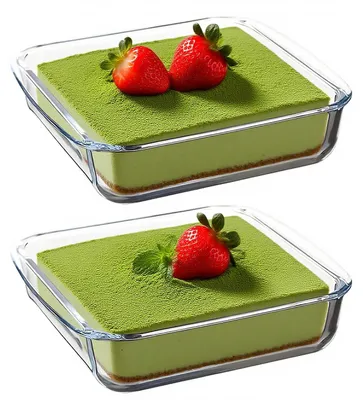 Produktbild von 2-teiliges Glas-Ofenform-Set, kleine quadratische Backformen mit den Maßen 16 x 16 x 4 cm, aus Borosilikatglas, hitzebeständig bis 400 °C, geeignet für Heißluftfritteuse, Backofen und Mikrowelle.