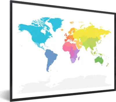 Produktbild von MuchoWow® MuchoWow® Gerahmtes Poster Weltkarte - Regenbogen - Weiß 80x60 cm - Poster mit zchwarzem Bilderrahmen - Schwarzem - Mit Gestell