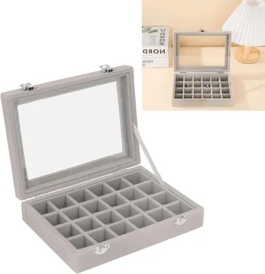Immagine prodotto di Scatola per gioielli - Organizer - Contenitore per gioielli - 24 scomparti - Con coperchio - Grigio