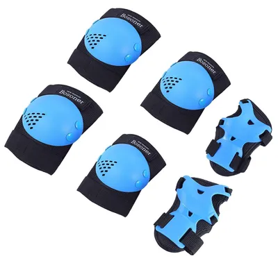 Productafbeelding van Beschermset voor kinderen, 6-delig: kniebeschermers, elleboogbeschermers, polsbeschermers, zwart/blauw, maat M (6-15 jaar)