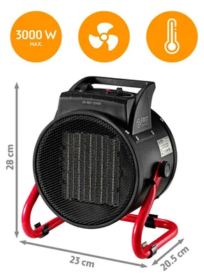 Obrázok produktu pre Keramický ventilátorový ohrievač, 3000 W - Čierna farba - Elektrický ohrievač pre dielňu a garáž