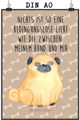 Produktbild von Mr. & Mrs. Panda Bild Mops DIN A0 - Hundeglück - Geschenk, Wandbild, Plakat, Liebe, Sprüche, Knuffig, Poster, Hund, wanddeko, drucke, Pure