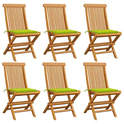 Produktbild von Gartenstühle mit Hellgrünen Kissen 6 Stk. Massivholz Teak