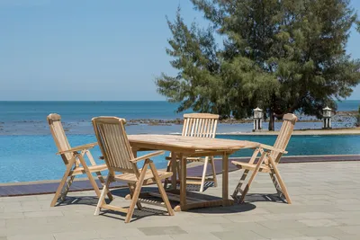 Produktbild von Möbilia Sitzgruppe 5-tlg aus Teak-Holz | 4 Armlehnstühle, 1 Tisch ausziehbar | B 0 x T 0 x H 0 cm | natur | 11020024 | Serie GARTEN
