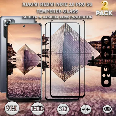 Produktbild von 2-Pack Xiaomi Redmi Note 10 Pro 5G Displayschutzfolie & 2-Pack Kameraschutz - Gehärtetes Glas 9H - Super Qualität 3D