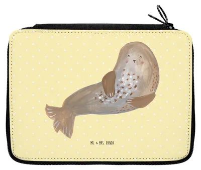 Produktbild von Mr. & Mrs. Panda Federmäppchen Robbe Lachen - Gelb Pastell - Geschenk, Mäppchen, Federmappe, Federtasche, Ostsee, Lustige Sprüche, Strand, Schlampermäppchen, Nordsee
