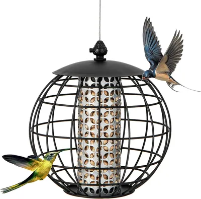 Produktbild von GOPLUS Vogelfutterhaus, Vogelfutterspender mit Metallgitter, Futterhaus wetterfest Vogelhaus zum Aufhängen für Balkon, Garten